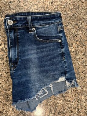 American Eagle Outfitters Distressed Dark Blue Denim Jean Shorts - Size 14